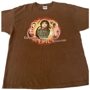 Lord of the Rings Movie Promo T-Shirt Hanes XL Brown Epic Slot Adventure Y2K a1